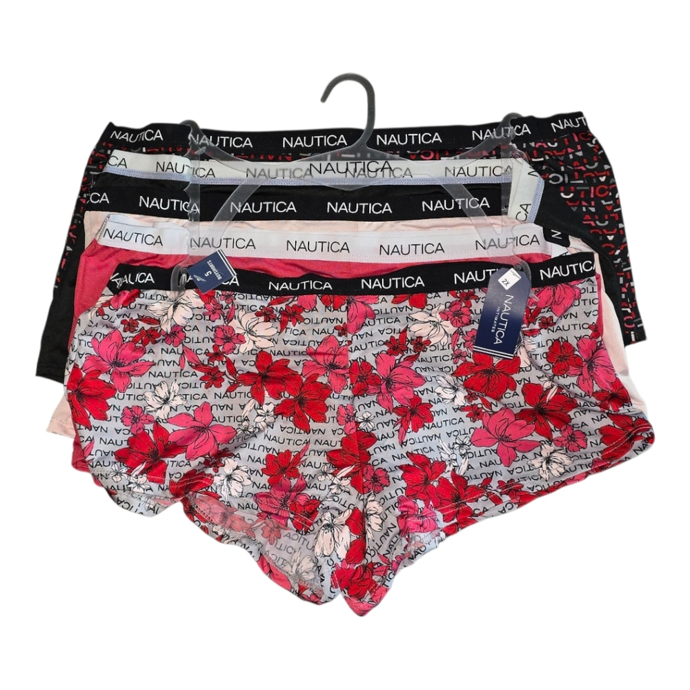 Nautica 5pk Women's Floral Boy Shorts Panties Red Pink Black Plus Size 2X‎ New